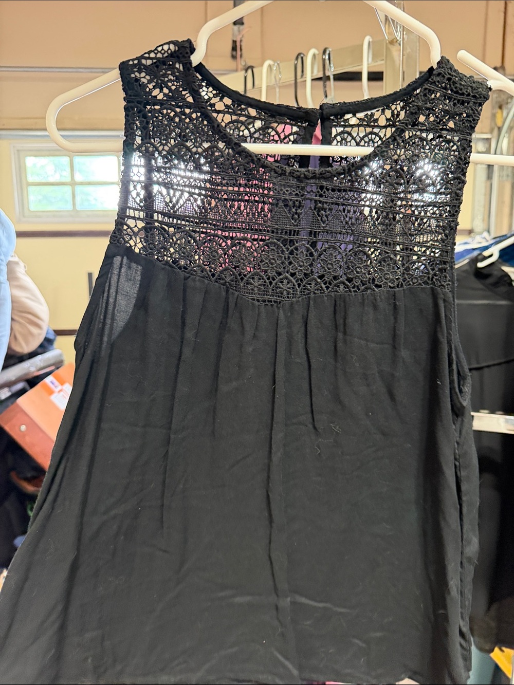 Black Crochet Yoke Sleeveless Women's Top